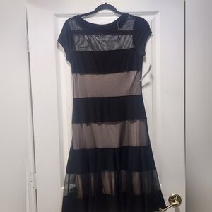 Sheer Panel Black and Nude Stripe Dress - Women's
